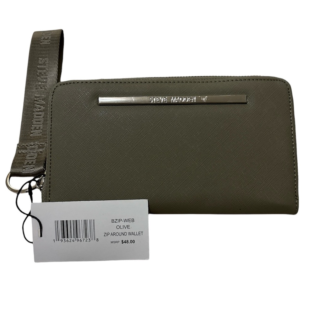Steve Madden Women’s Olive Faux Leather Zip Around Wristlet Wallet NWT